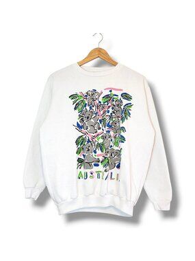 Vintage 90s Koala Australia Nature Graphic Crewneck Sweater White Size M